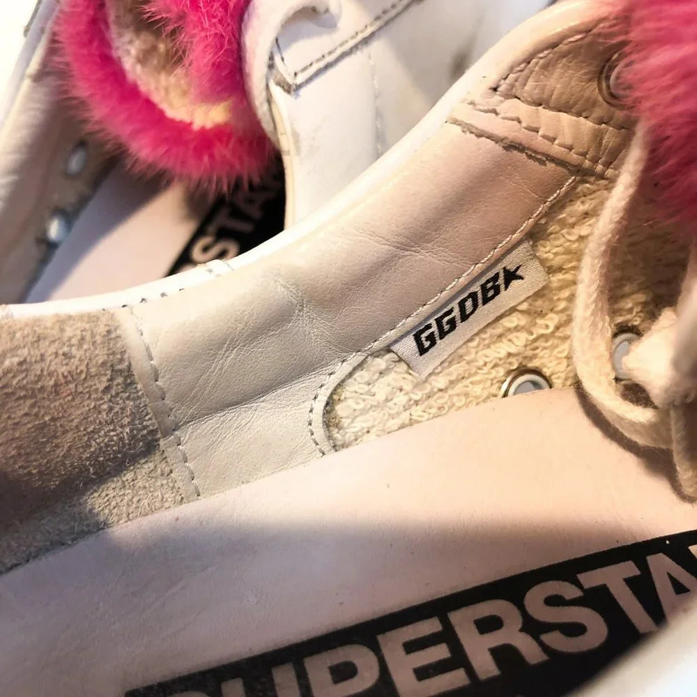 Golden Goose Pink Mink Tounge Lace Up White Leather Designer Superstar Sneakers - Picture 9 of 12